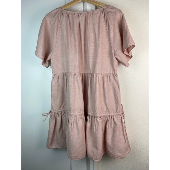 Madewell Lorelei M Dusty Pink Tiered Linen Blend Mini Shift Dress - Picture 7 of 8